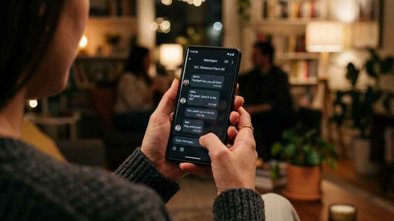 A smartphone displaying a group chat thread in a social media messaging app.