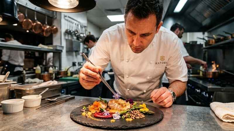 Gourmet dish prepared for a high-end tasting menu at a luxury restaurant.