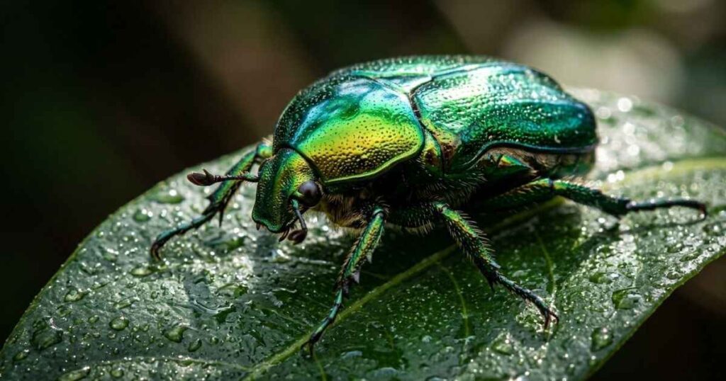 Metallic-green figeater beetle (Cotinis mutabilis), one species listed as mayate in the Diccionario del español de México.