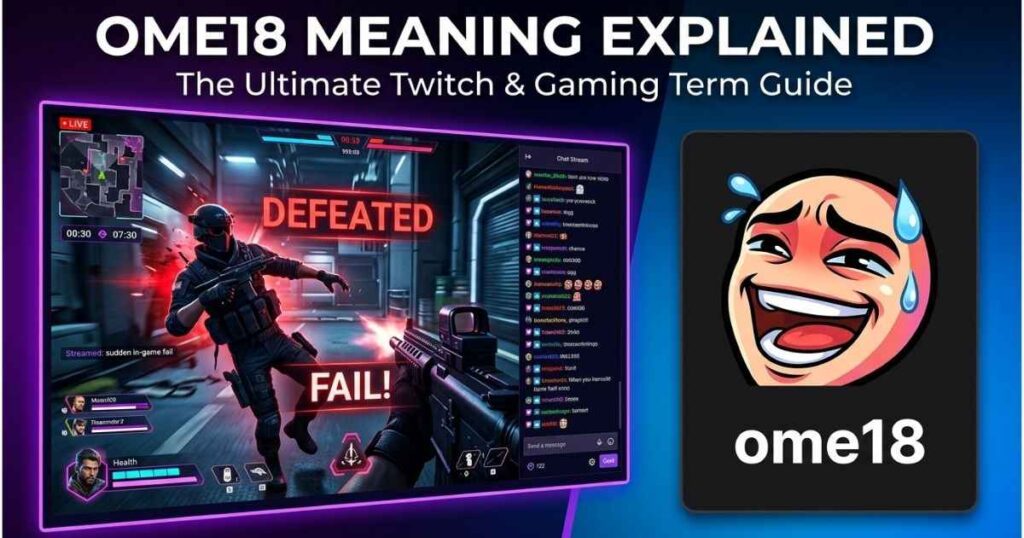 High-CTR thumbnail showing a split-screen layout with a chaotic live Twitch stream reaction on one side and a clean 7TV ome18 emote card on the other with bold text overlay.