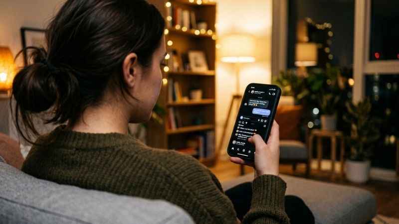 A user checking social media messages on a smartphone to decode internet slang.