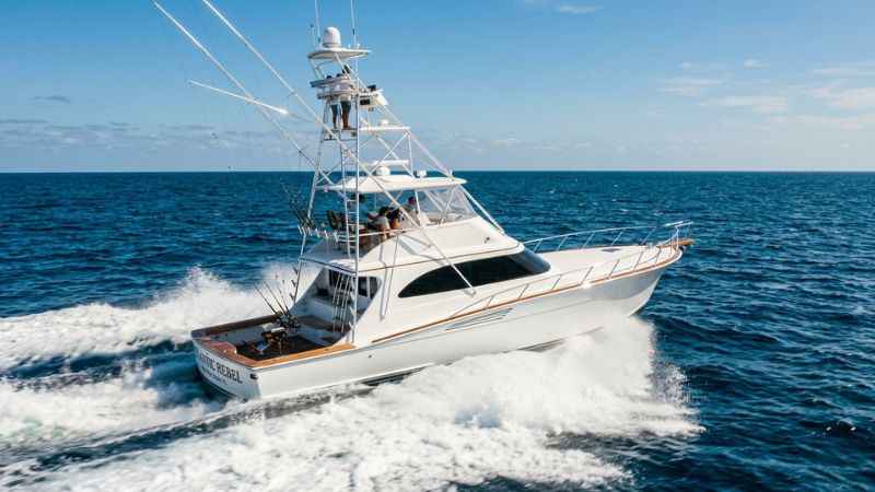 A luxury sportfishing yacht similar to The Stugots, Tony Soprano's boat in The Sopranos.
