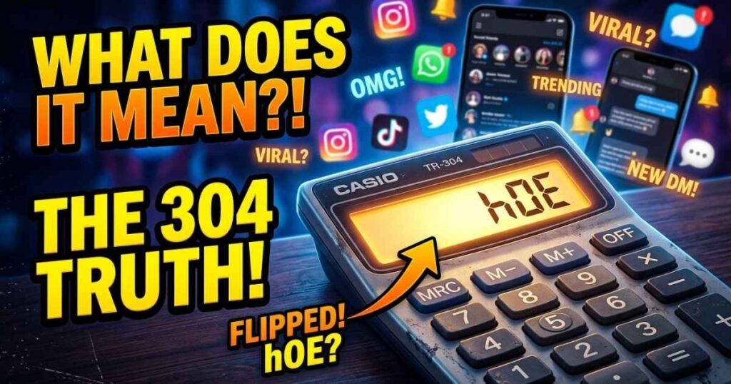 High-contrast thumbnail showing a digital calculator screen upside down spelling 304 alongside social media comment bubbles.