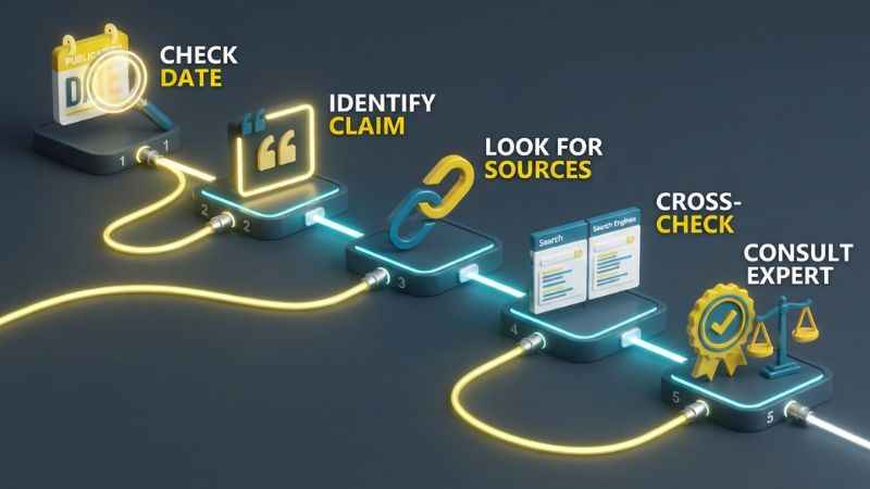 Infographic outlining a 5-step checklist to verify information found on general blogs.