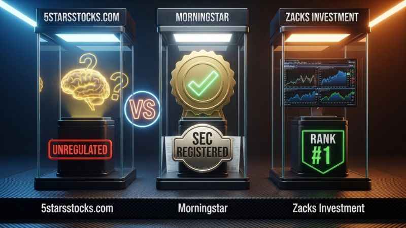 Comparison table comparing features of 5starsstocks com with Morningstar and Zacks.