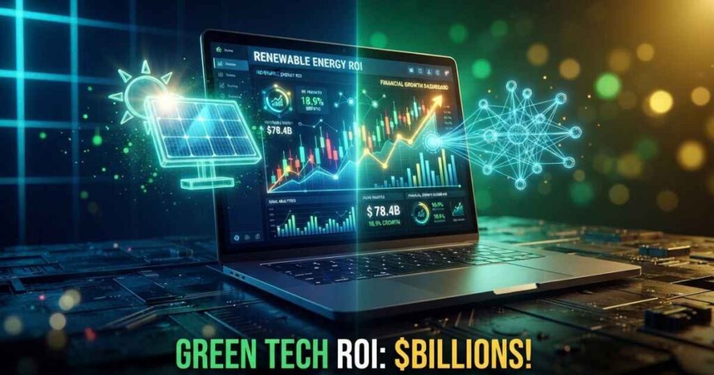 An illustration representing abrahamquirosvillalba.com featuring solar energy icons and financial analysis charts.