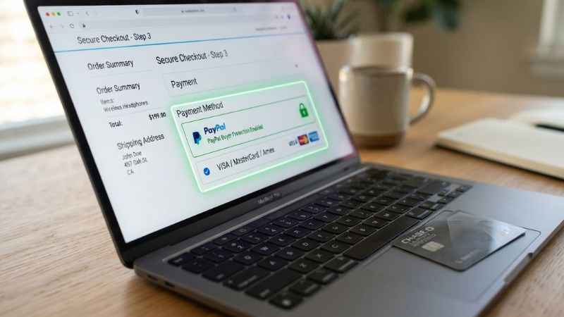 Secure checkout screen featuring PayPal and credit card buyer protection