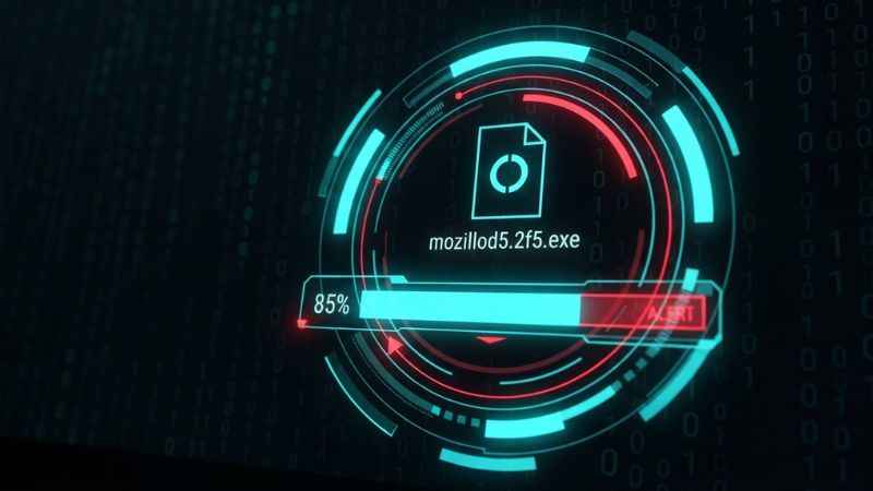 Desktop screen displaying an active antivirus scan checking a downloaded file for security threats.