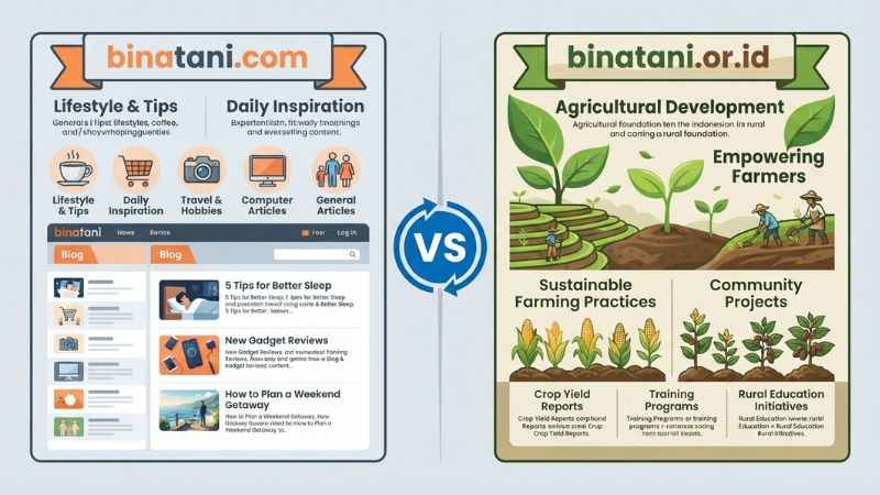 Comparison table showing differences between the Binatani com blog and Yayasan Bina Tani Sejahtera.