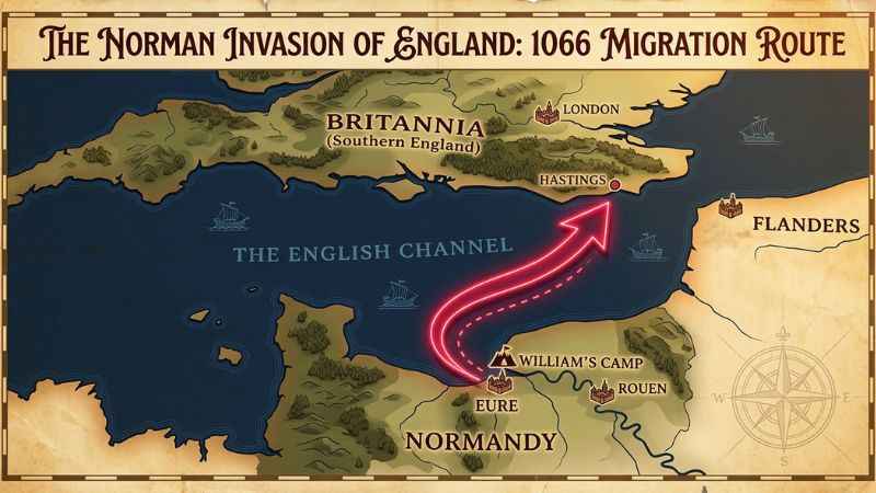 Historical map showing Normandy France where the surname Calloway originated