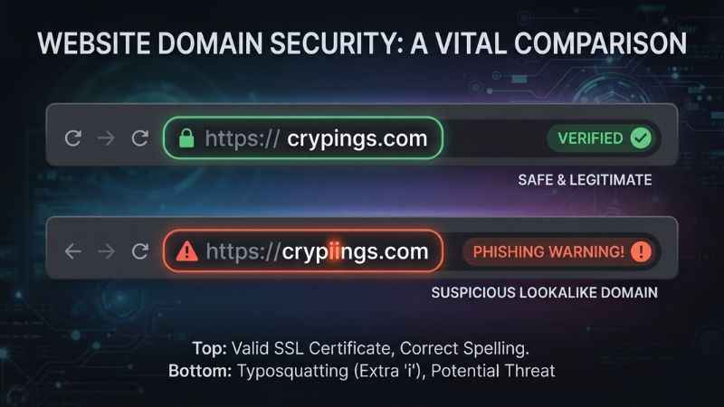 Visual comparison of two different web address spellings.