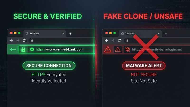 Web browser address bar showing a secure lock icon next to an authentic web address domain.