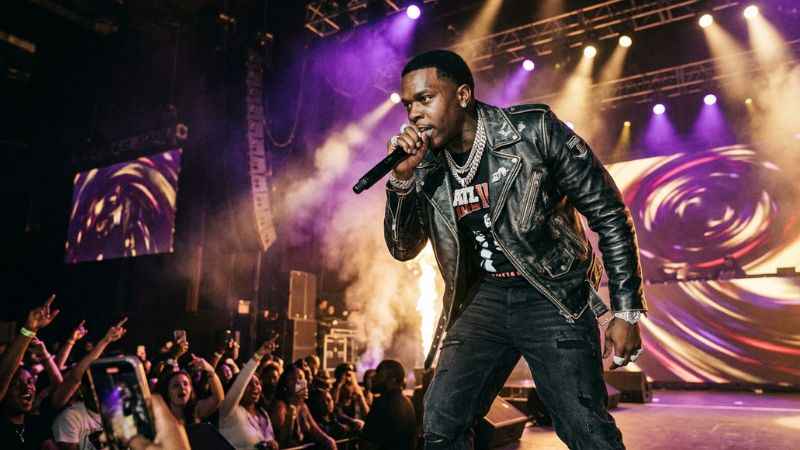 A hip-hop artist wearing chains and designer clothes, showing the roots of drip slang.