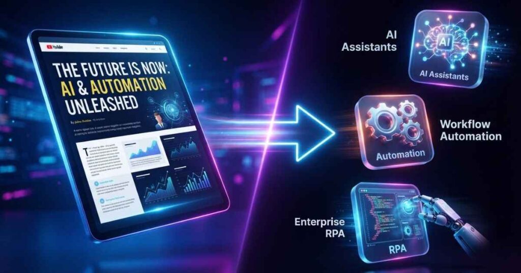 Diagram showing Droven.io content alongside examples of third-party AI and automation tools.