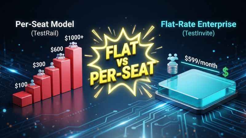 Bar chart comparing enterprise assessment pricing against TestRail and alternative platform costs