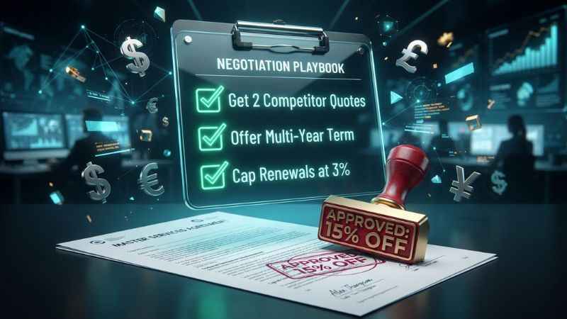 Checklist detailing steps to negotiate lower pricing on enterprise testing plans