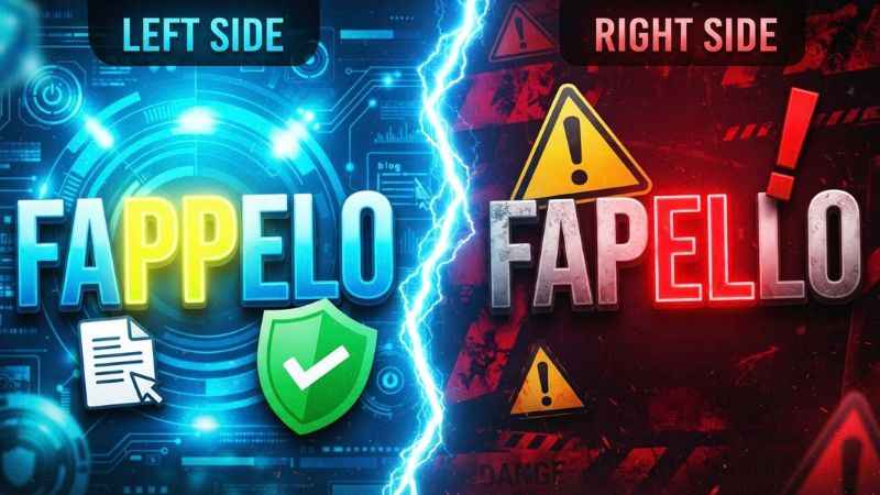 Side-by-side spelling comparison graphic illustrating the difference between Fappelo with two Ps and Fapello with two Ls.
