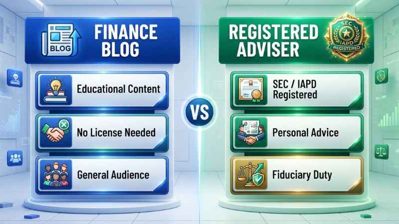 Comparison table showing differences between a finance blog and a registered investment adviser.