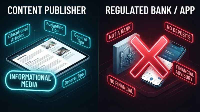 Comparison graphic illustrating the educational scope of BetterThisWorld Money relative to regulated financial institutions.