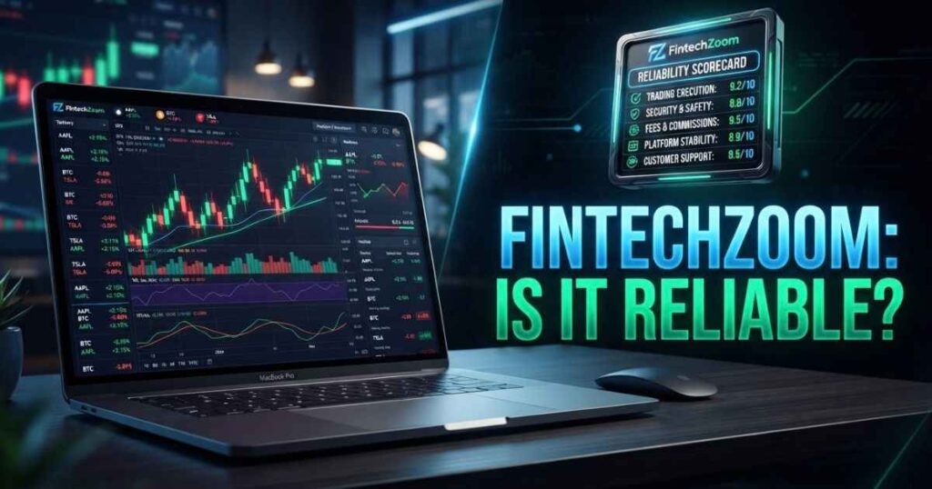 FintechZoom com website dashboard review and comparison graphic
