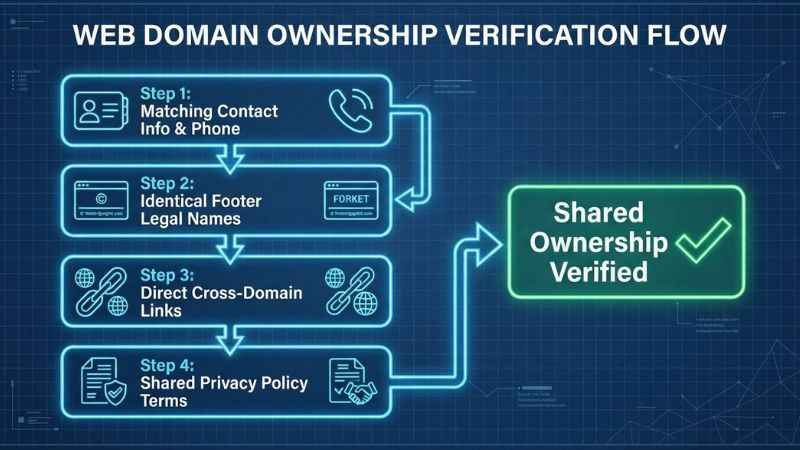 Flowchart showing step-by-step domain ownership verification checks.