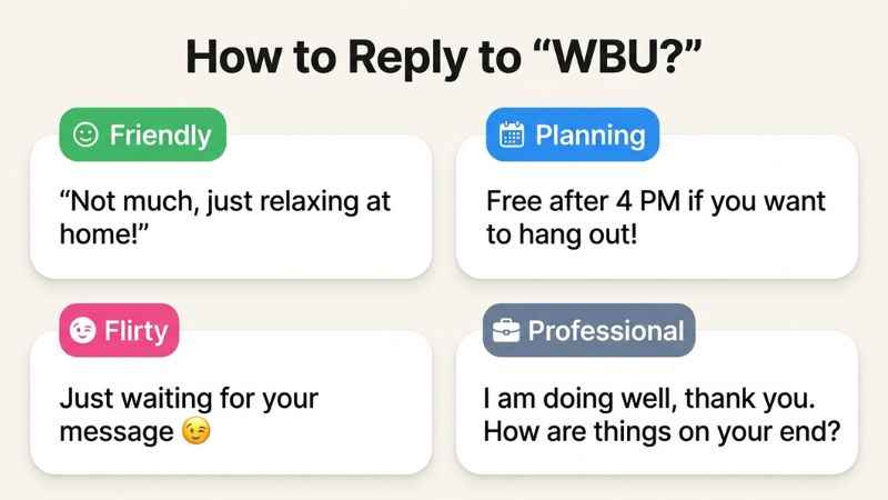 Infographic listing ready-to-use reply templates for answering WBU in text chat.