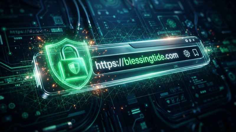 A web browser address bar showing a green security padlock icon next to a website address.