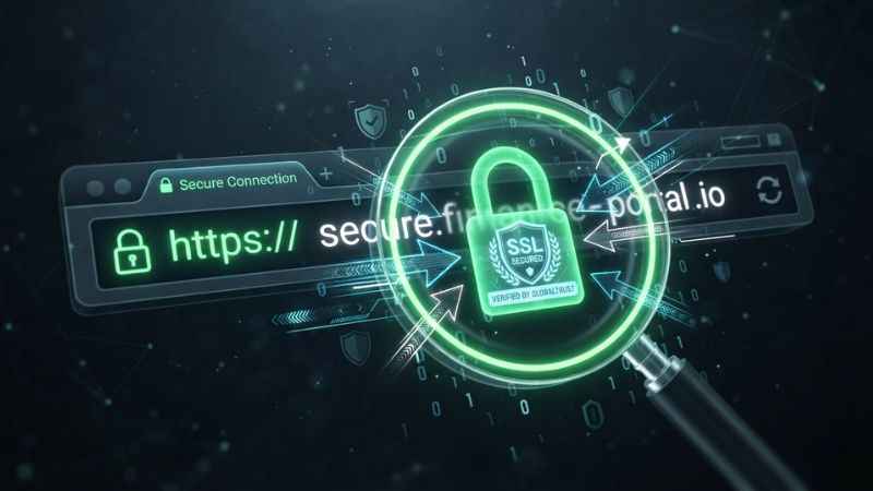 Generic web browser address bar displaying an HTTPS connection icon used as an example to explain website security evaluation.