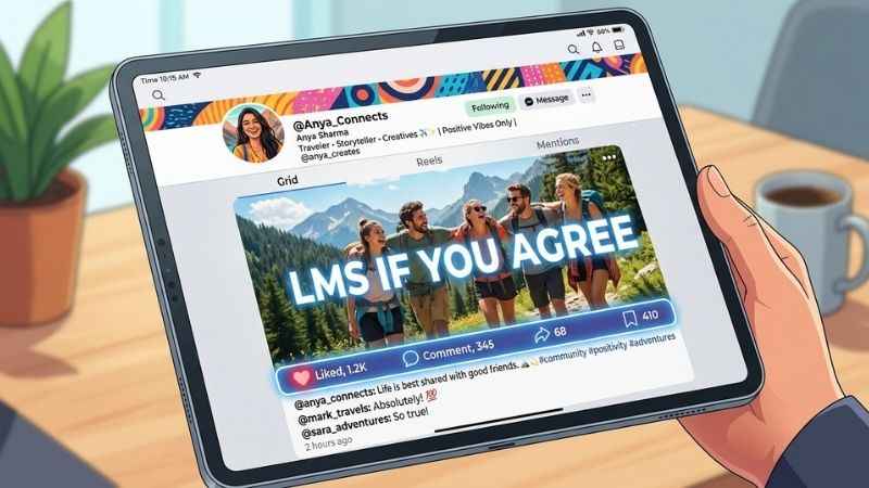 Social media post graphic illustrating lms meaning like my status.