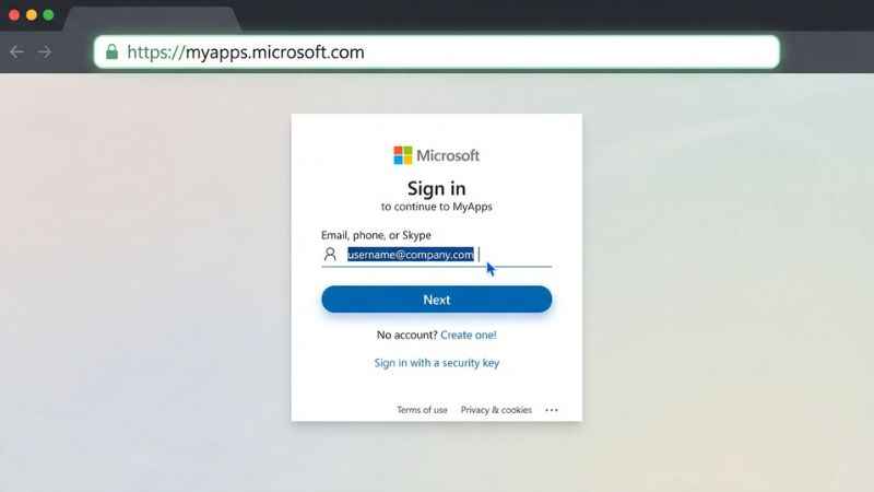 Example Microsoft MyApps sign-in page prompting for a work or school email address.