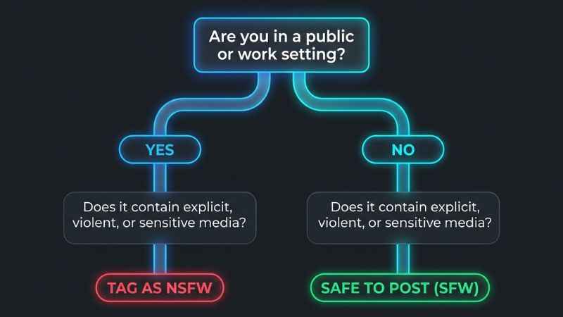 A flowchart showing how to decide if a message or link should be labeled as NSFW.