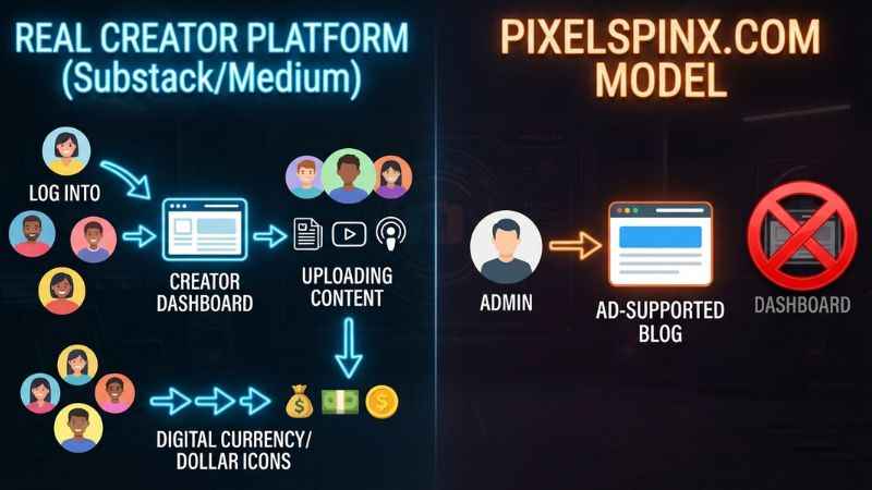 Diagram comparing traditional blog publishing with interactive creator platforms.