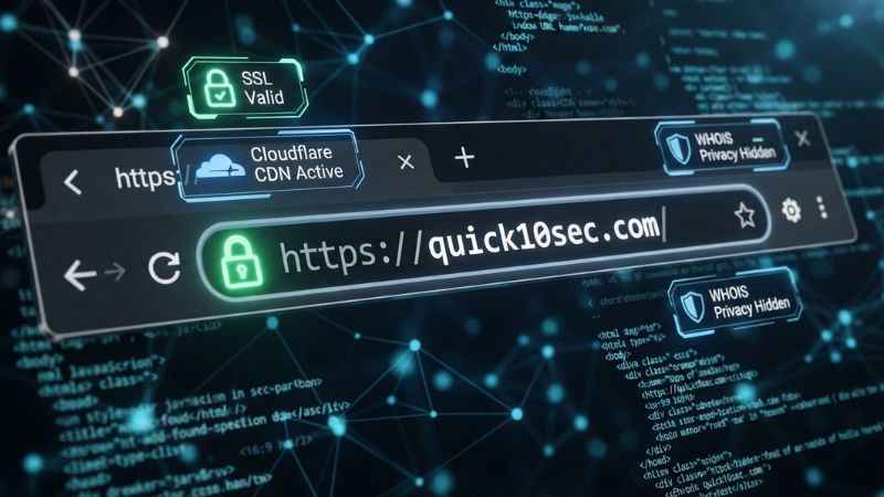 Web browser address bar showing HTTPS SSL security padlock and Cloudflare network status for Quick10sec com.