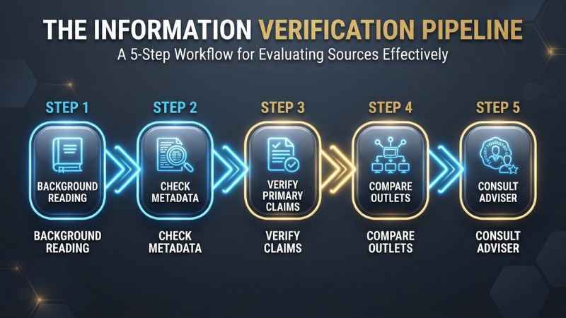 Step-by-step flowchart for verifying online financial articles against primary sources.