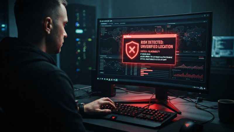Red flags and security warnings on a laptop screen