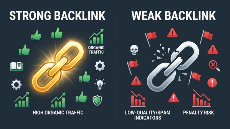 A comparison of evaluation factors for backlinks in SEO.