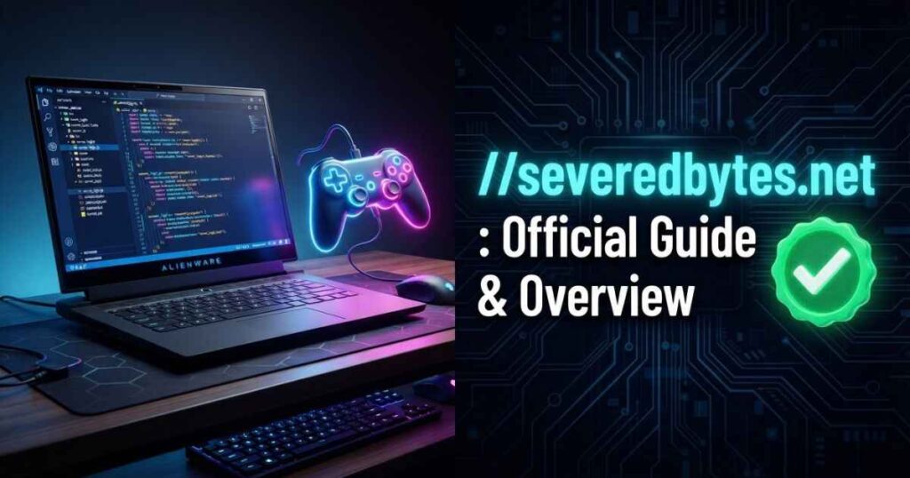 //severedbytes.net website guide illustration showing a laptop screen with coding and gaming icons
