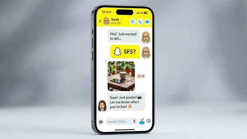 Snapchat chat interface demonstrating a snap for snap SFS request between two users.