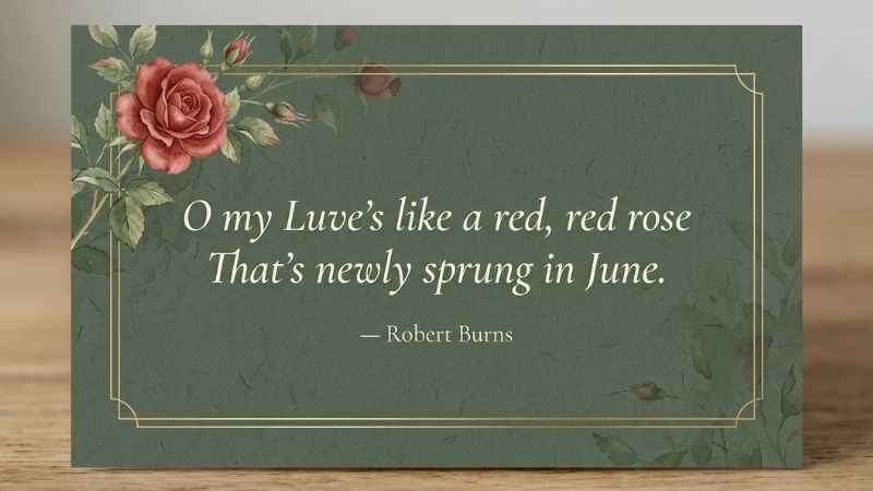 A literary graphic showing a famous simile quote from Robert Burns' poem A Red, Red Rose.