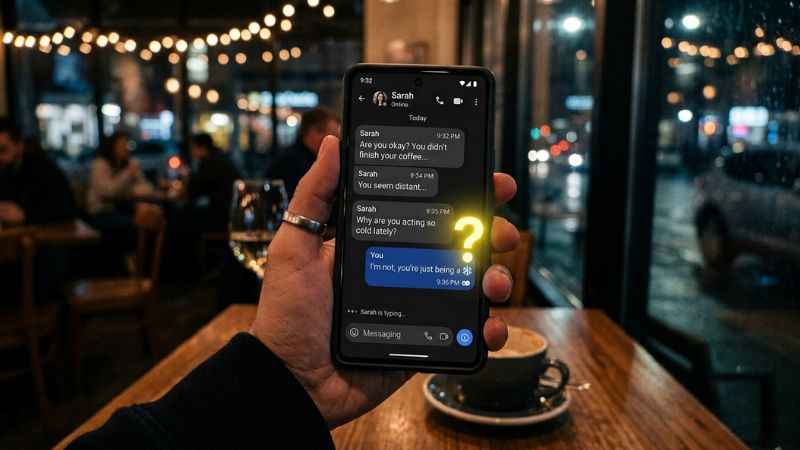 Text message conversation showing the snowflake emoji used in dating slang