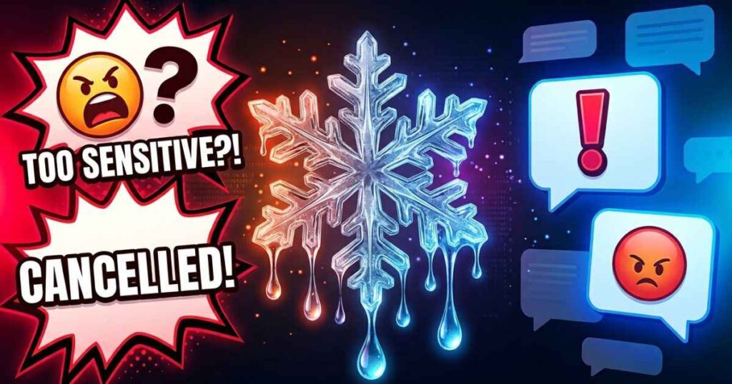 Visual representation of snowflake meaning slang in speech bubbles