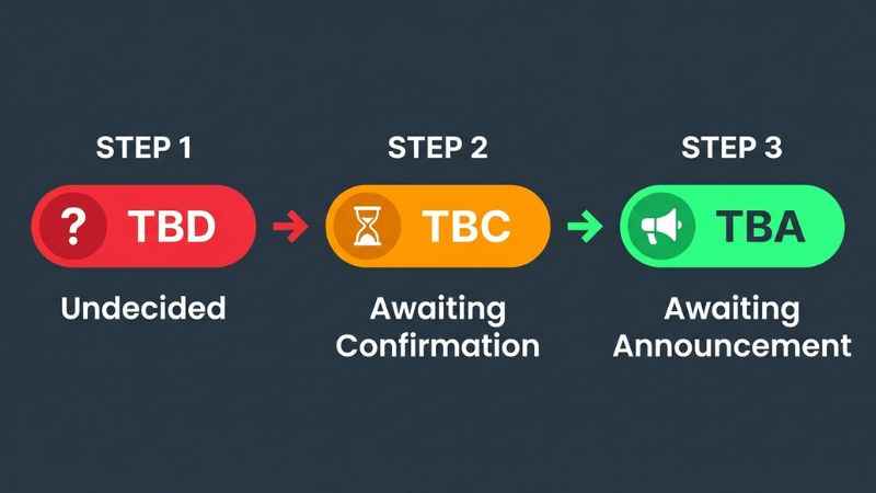 Diagram showing the difference between TBD, TBC, and TBA in planning.