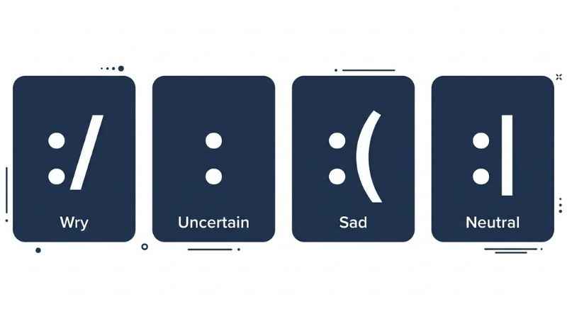 A visual comparison chart displaying different text emoticons like :/ and their varied tones.