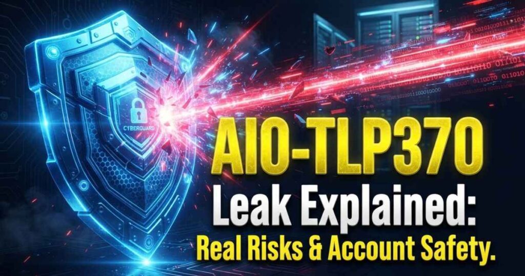 A digital security shield blocking unauthorized data access with text reading AIO-TLP370 Leak Explained.
