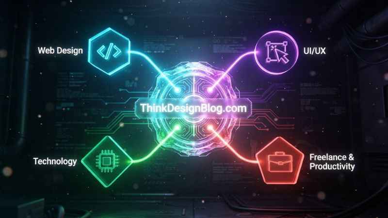 Category diagram for thinkdesignblog com splitting topics into web design, tech, and productivity.