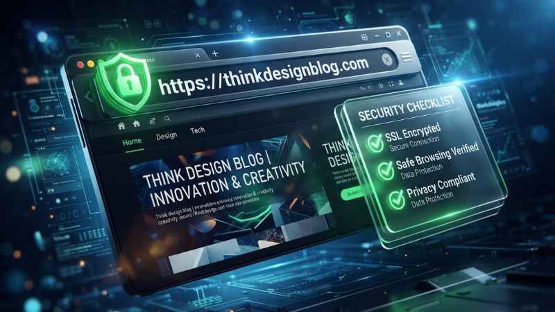 Conceptual illustration of a browser address bar showing an HTTPS lock icon for site verification.