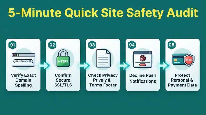 An infographic showing simple steps to verify if a website is safe before sharing personal data.