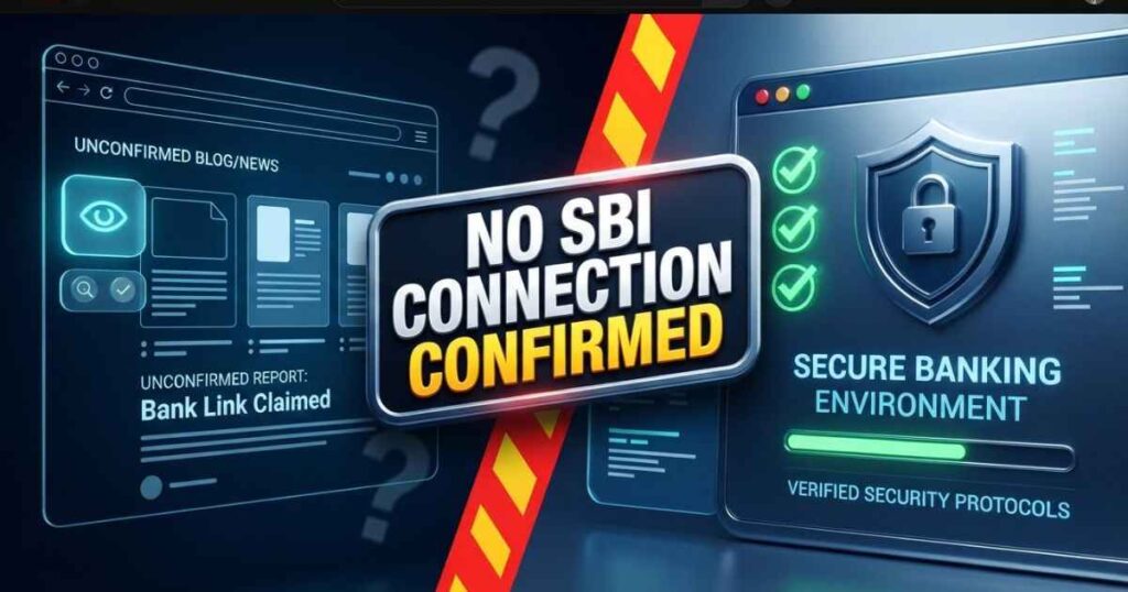 Diagram comparing an unconfirmed YonoSamachar website with official SBI YONO services.