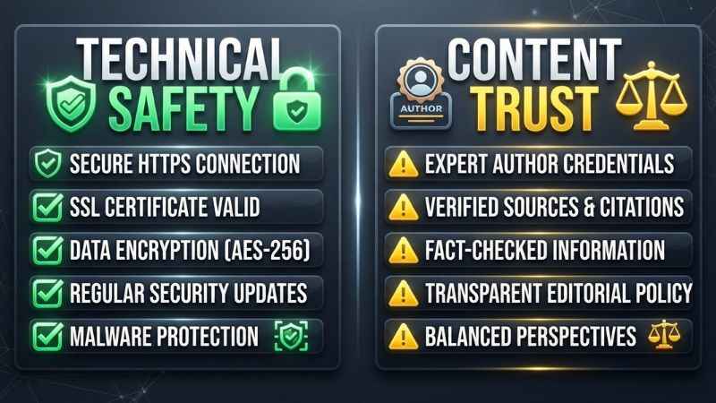 Checklist for assessing browsing safety and article credibility when using Zavalio.com.