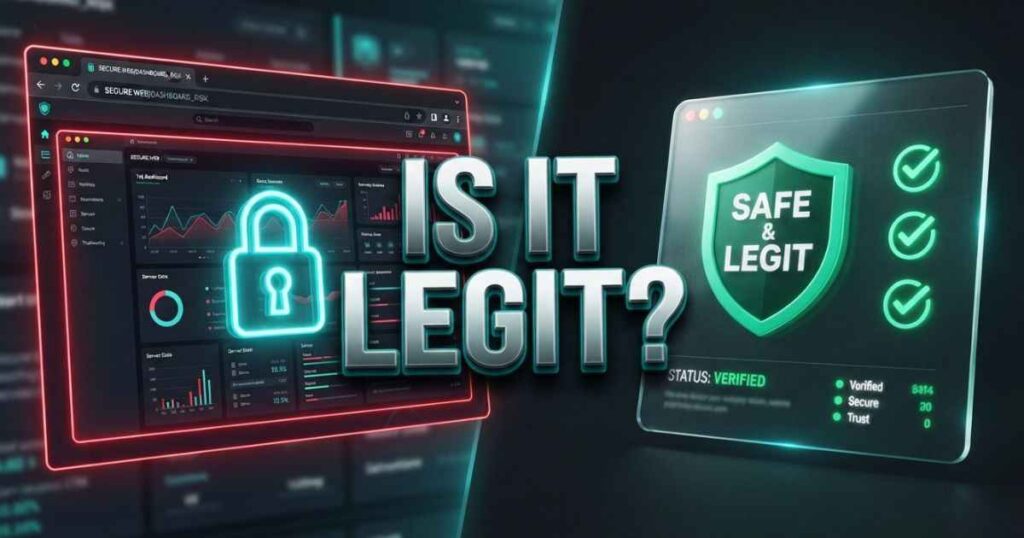 Is bigtech365.com legit safety review banner showing security lock icon and clean trust score verification.